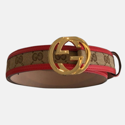 Gucci 2019 Ladies GG Logo Leather Belt - 구찌 신상 여성 GG 로고 레더 벨트 Guc0612x.Size(3.5cm).레드금장