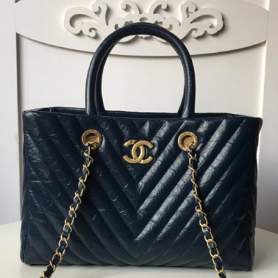 Chanel Leather Tote Shoulder Bag ,30CM - 샤넬 레더 여성용 토트 숄더백  CHAB0569,30CM,네이비