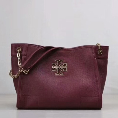 Tory Burch Leather Wine Britten Small Slouchy Tote Shoulder Bag,29.5cm - 토리버치 레더 와인 브리턴 스몰 토트 숄더백  TBB0169,29.5cm