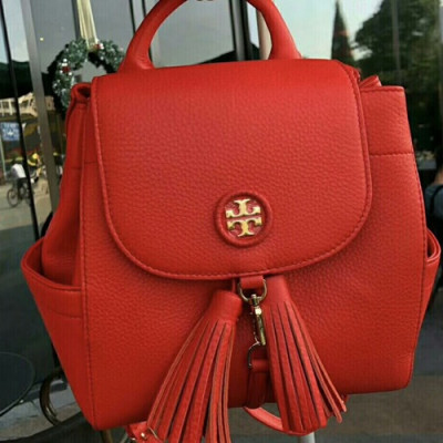 Tory Burch Leather Red Tassel Back Pack,22cm - 토리버치 레더 레드 여성용 태슬 백팩 TBB0178,22cm