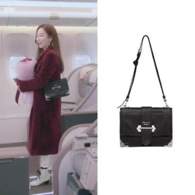 Prada Cahier Leather Shoulder Bag,24cm - 프라다 카이에 레더 여성용 숄더백 ,1BD095-1,24cm,블랙(은장) - 서현진