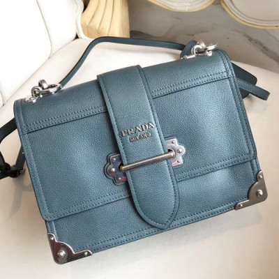 Prada Cahier Leather Shoulder Bag,24cm - 프라다 카이에 레더 여성용 숄더백 ,1BD095-5,24cm,블루