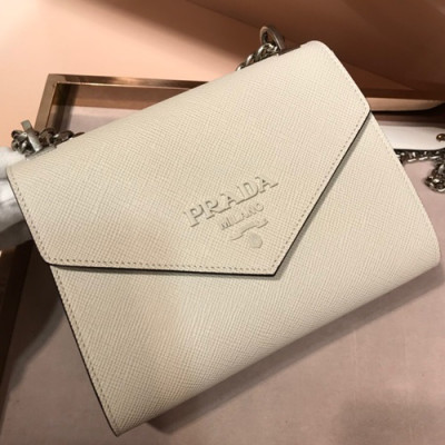 Prada Monochrome Chain Shoulder Bag,21cm - 프라다 모노크롬 체인 숄더백 ,1BD127-12,21cm,화이트