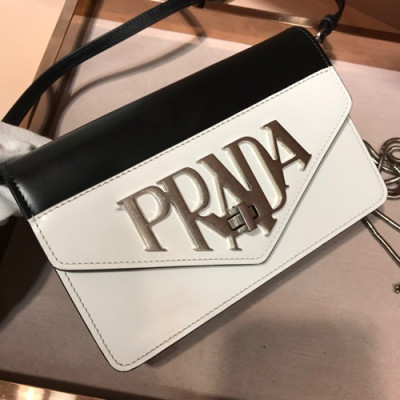 Prada Logo Chain Shoulder Bag,19cm - 프라다 로고 체인 숄더백 ,1BD101-2,19cm,화이트+블랙