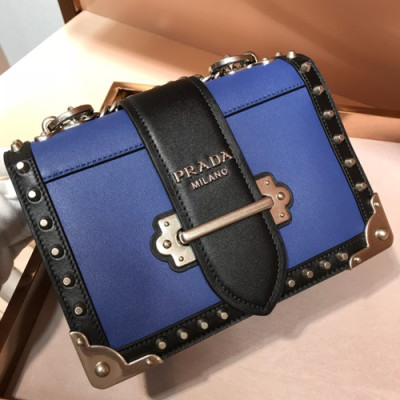 Prada Cahier Leather Shoulder Bag,20cm - 프라다 카이에 레더 여성용 숄더백 ,1BD045-14,20cm,블루