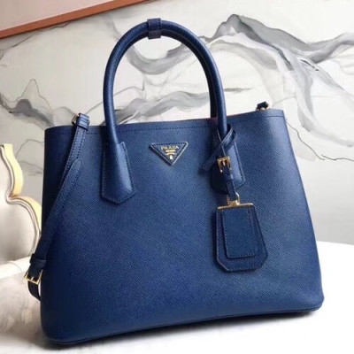 Prada Saffiano Double Tote Shoulder Bag,33CM - 프라다 사피아노 두블레 여성용 토트 숄더백 ,1BG775-5,33cm,블루