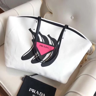 Prada 2018 Canvas Tote Shoulder Bag,40cm - 프라다 2018 캔버스 여성용 토트 숄더백 ,1BG218-2,40cm,화이트