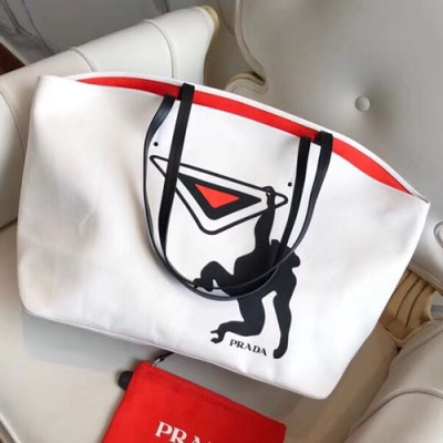 Prada 2018 Canvas Tote Shoulder Bag,40cm - 프라다 2018 캔버스 여성용 토트 숄더백 ,1BG218-7,40cm,화이트