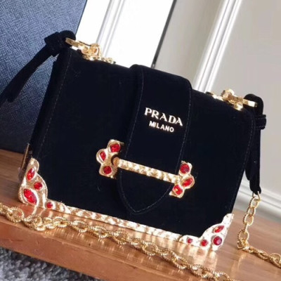 Prada 2018 Cahier Leather Shoulder Bag,18cm - 프라다 2018 카이에 레더 여성용 숄더백 ,1BH018-15,18cm,블랙