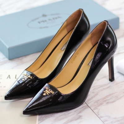 Prada 2019 Ladies Steel Logo Leather Pumps - 프라다 여성 스틸 로고 레더 펌프스 Pra0444x.Size(225 - 250).블랙