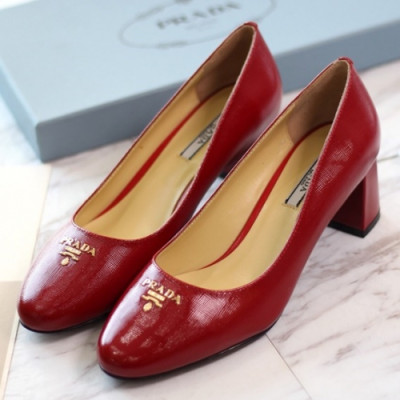 Prada 2019 Ladies Steel Logo Saffiano Leather Pumps - 프라다 여성 스틸 로고 사피아노 레더 펌프스 Pra0454x.Size(225 - 250).레드