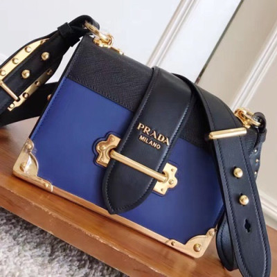 Prada Cahier Leather Shoulder Bag,20cm - 프라다 카이에 레더 여성용 숄더백 ,1BD045-31,20cm,블루