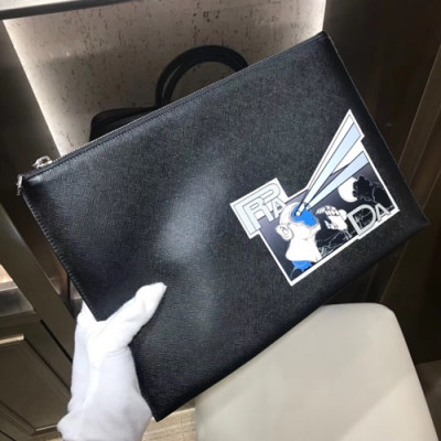 Prada Mens Saffiano Clutch Bag ,36CM - 프라다 사피아노 남성용 클러치백 2NH002-2,36CM,블랙+블루