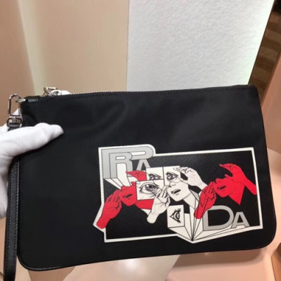 Prada 2018 Nylon Mens Clutch Bag ,28CM - 프라다 2018 나일론 남성용 클러치백 2NH005-1,28CM,블랙+레드