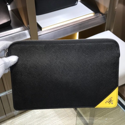 Prada Saffiano Mens Clutch Bag ,26.5CM - 프라다 사피아노 남성용 클러치백 2VF056-10,26.5CM,블랙+옐로우