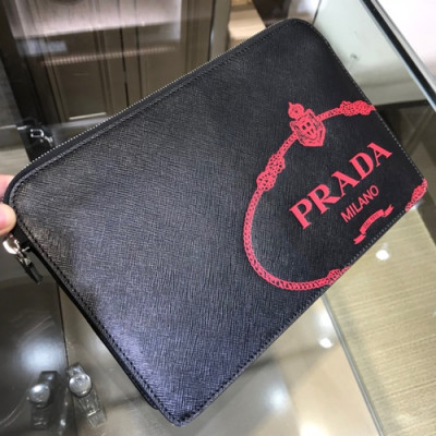 Prada 2019 Saffiano Mens Clutch Bag ,26.5CM - 프라다 2019 사피아노 남성용 클러치백 2VF056-16,26.5CM,블랙+레드