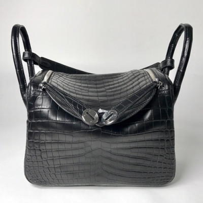 Hermes Lindy Crocodile Leather Tote Shoulder Bag ,30cm - 에르메스 린디 크로커다일 레더 여성용 토트 숄더백 HERB0556,30cm,블랙