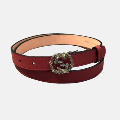 Gucci 2019 Ladies Embellished Crystal Buckle Leather Belt - 구찌 여성 엠벨리쉬 크리스탈 버클 레더 벨트 Guc0719x.Size(2.0cm).레드