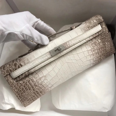 Hermes Kelly Cut Crocodile Leather Clutch Bag ,31cm - 에르메스 켈리 컷 크로커다일 레더 여성용 클러치백 HERB0564,31cm,화이트+그레이