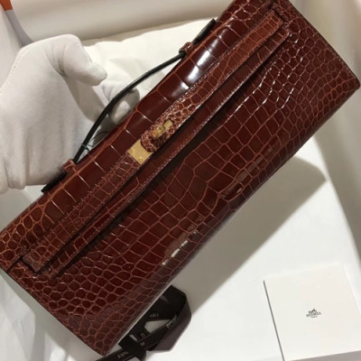 Hermes Kelly Cut Crocodile Leather Clutch Bag ,31cm - 에르메스 켈리 컷 크로커다일 레더 여성용 클러치백 HERB0567,31cm,브라운