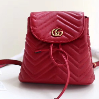 Gucci Marmont Matlase Women Leather Back Pack,19CM - 구찌 마몬트 마틀라세 여성용 가죽 백팩 528129,GUB091,19CM,레드