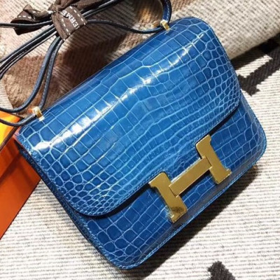 Hermes Constance Crocodile Leather Shoulder Bag,19cm - 에르메스 콘스탄스 크로커다일 레더 여성용 숄더백 HERB0587, 19cm,블루