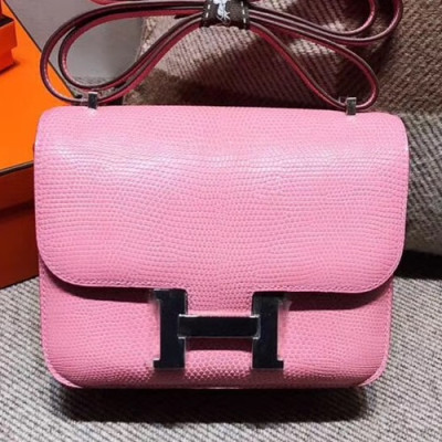 Hermes Constance Lizard Leather Shoulder Bag,19cm - 에르메스 콘스탄스 리저드 레더 여성용 숄더백 HERB0591, 19cm,핑크