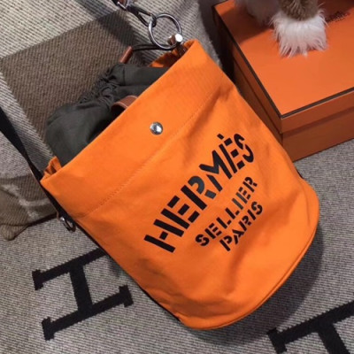 Hermes Canvas Sac De Pansage Tote Shoulder Bucket Bag  - 에르메스 캔버스 삭 드 팬세지 여성용 토트 숄더 버킷백 HERB0616,오렌지