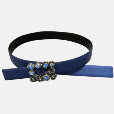 Roger Vivier 2018 Ladies Embellished Swarovski Flower Buckle Leather  Belt - 로저비비에 여성 엠벨리쉬 스와로브스키 플라워 버클 레더 벨트 Rog0054x.Size(3.0cm).블루