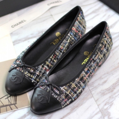 Chanel 2018 Ladies Classic CC Logo Ribbon Tweed Ballet Flat Shoes - 샤넬 여성 클랙식 CC 로고 리본 트위드 발렛 플랫 슈즈 Cnl0303x.Size(225 - 255).블랙