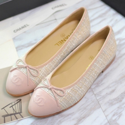 Chanel 2018 Ladies Classic CC Logo Ribbon Tweed Ballet Flat Shoes - 샤넬 여성 클랙식 CC 로고 리본 트위드 발렛 플랫 슈즈 Cnl0306x.Size(225 - 255).연핑크