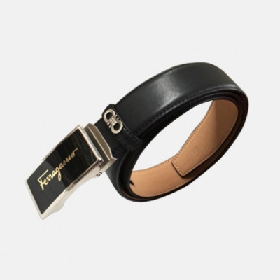 Salvatore Ferragamo 2019 Mens Box Logo Buckle Leather Belt - 살바토레 페라가모 남성 박스 로고 버클 레더 벨트 Fer0205x.Size(3.4cm).블랙검장