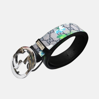 Gucci 2019 Mens GG Logo Steel Buckle Flower Leather Belt - 구찌 신상 남성 GG로고 스틸 버클 플라워 레더 벨트 Guc0803x.Size(3.8cm).블루은장