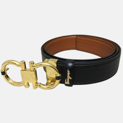 Salvatore Ferragamo 2019 Mens Gancio Buckle Leather Belt - 살바토레 페라가모 남성 간치오 버클 레더 벨트 Fer0211x.Size(3.5cm).블랙금장