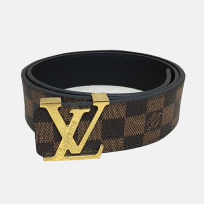 Louis vuitton x Supreme 2019 Mens Signature Initial Logo Buckle Leather Belt - 루이비통 x 슈프림 남성 신상 시그니처 이니셜 로고 버클 레더 벨트 Lou0844x.Size(3.8cm).브라운금장