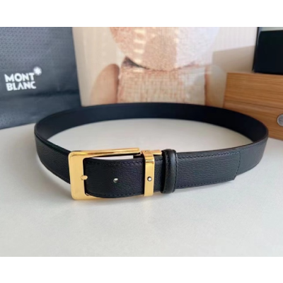 Montblanc 2023 Mens Leather Belt - 몽블랑 남성 클래식 로고 레더 벨트 mon0577x.Size(3.2cm).블랙금장