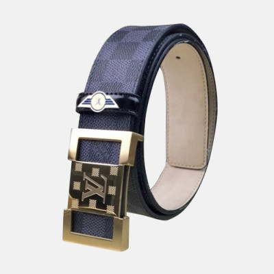 Louis vuitton 2019 Mens Damier Initial Logo Steel Buckle Leather Belt - 루이비통 남성 신상 다미에 이니셜 로고 스틸 버클 레더 벨트 Lou0873x.Size(3.8cm).네이비금장