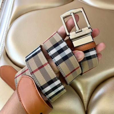 Burberry 2023 Mens London Classic Logo Buckle Business Leather Belt - 버버리 남성 런던 클랙식 로고 버클 비지니스 레더 벨트 Bur0587x.Size(3.5cm).체크브라운금장