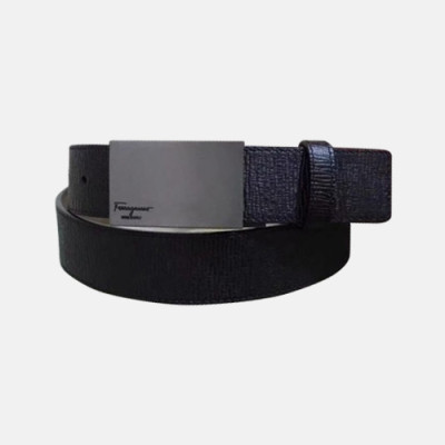 Salvatore Ferragamo 2019 Mens Box Logo Buckle Leather Belt - 살바토레 페라가모 남성 박스 로고 버클 레더 벨트 Fer0228x.Size(3.5cm).블랙차콜