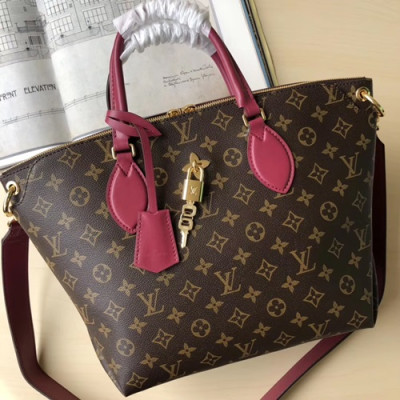 Louis Vuitton Monogram Flower Zipped Tote Shoulder Bag,36cm - 루이비통 모노그램 플라워 지퍼 토트 숄더백  M44359,LOUB1024,36cm,브라운+와인