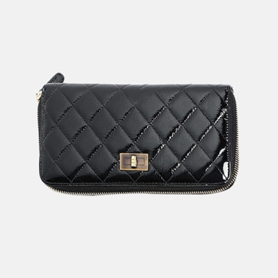 Chanel 2019 Womens Patent 2.55 Zip Round Long Purse - 샤넬 여성 페이던트 2.55 지퍼 라운드 장지갑 Cnl0333x.Size(19cm).블랙