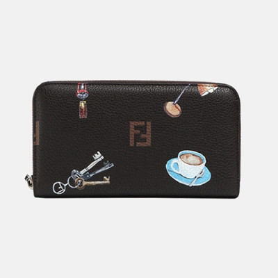 Fendi 2019 Womens Print Initial Logo Zip Round Long Purse - 펜디 여성 프린트 이니셜 로고 지퍼 장지갑 Fen0186x.Size(19cm).블랙