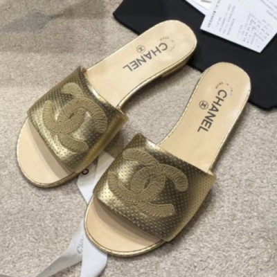 Chanel 2019 Women's CC Logo Leather Slipper - 샤넬 여성 CC로고 레더 슬리퍼 Cnl0348x.Size(225 - 250).골드