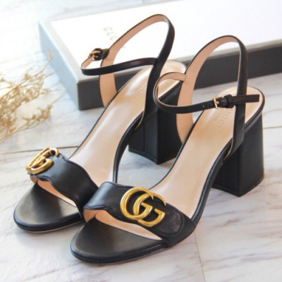 Gucci 2019 Ladies GG Metal Logo Leather Sandal - 구찌 여성 GG 메탈 로고 레더 샌들 Guc0940x.Size(225 -  250).블랙