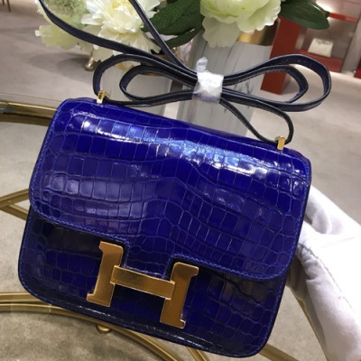 Hermes Constance Crocodile Leather Shoulder Bag,18cm - 에르메스 콘스탄스 크로커다일 레더 여성용 숄더백 HERB0694, 18cm,블루