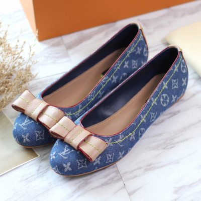 Louis Vuitton 2019 Womens Initial Logo Ribbon Denim Flat Shoes - 루이비통 여성 이니셜 로고 리본 데님 플랫 슈즈 Lou0944x.Size(225 - 250).블루