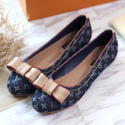 Louis Vuitton 2019 Womens Initial Logo Ribbon Denim Flat Shoes - 루이비통 여성 이니셜 로고 리본 데님 플랫 슈즈 Lou0945x.Size(225 - 250).네이비