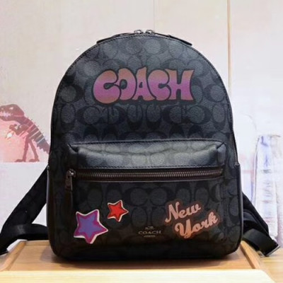 Coach Leather & PVC  Back Pack,32cm - 코치 레더 & PVC 남여공용 백팩, COAB0214,32cm,블랙