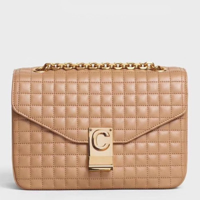 Celine C Leather Chain Shoulder Bag,22CM - 셀린느 C 레더 체인 숄더백 ,187253-6,22CM,베이지카멜