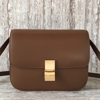 Celine Leather Classic Box Shoulder Bag,24CM - 셀린느 레더 클래식 박스 숄더백 ,11045-6,24CM,브라운